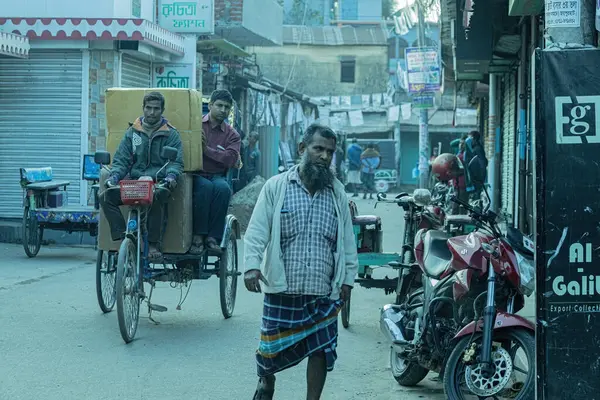 stock image Busy street of Dhaka aerial view local transport rickshaws and people on the street Bangladesh