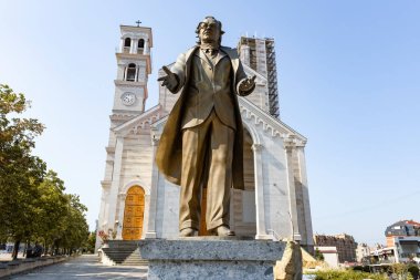 Cathedral of Saint Mother Teresa and Ibrahim Rugova the former president of Kosovo monument in Pristina Kosovo clipart