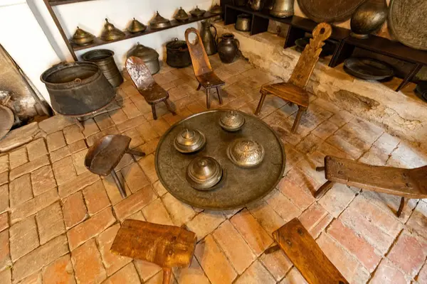 stock image Kitchen interior of the traditional house in the Ethnographic Museum (Muzeu Etnologjik) in Pristina 