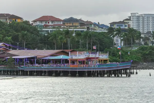 stock image Chinese restaurant on the wooden pier at Sim Sim water village in Sandakan Malaysia