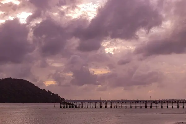 stock image Sunset sky over the fishing village in Sandakan Borneo Malaysia