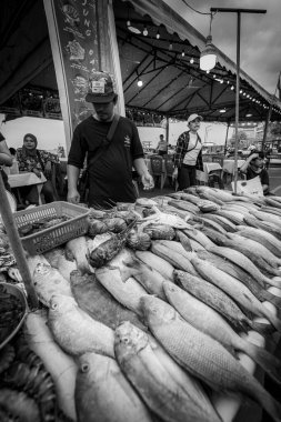 Fish market counter in Kota Kinabalu Borneo Malaysia clipart