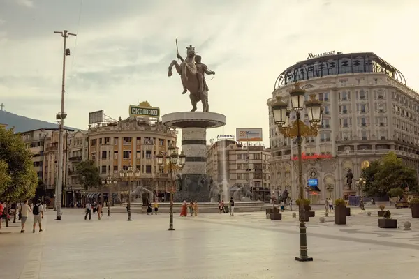 stock image Monument Warrior on a horse Alexander the Great statue in the center of Skopje North Macedonia