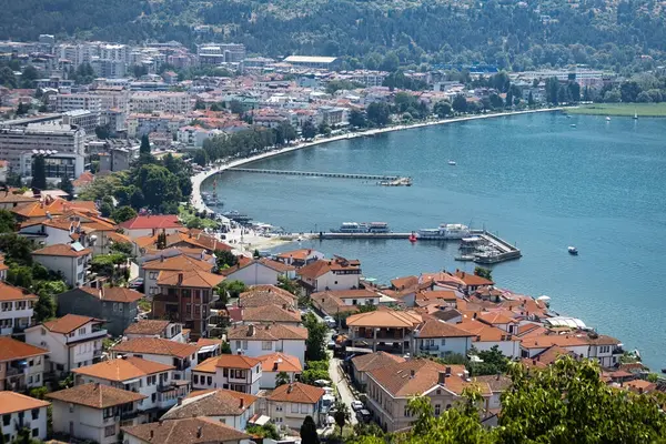 stock image Aerial view of Ohrid old town from the Samoil's Fortress in Ohrid North Macedonia