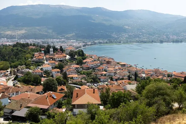 stock image Aerial view of Ohrid old town from the Samoil's Fortress in Ohrid North Macedonia