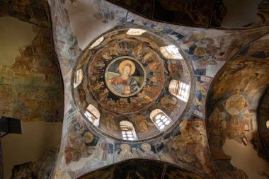 Frescoes and interior details of the Saint Pantelejmon monastery near Skopje North Macedonia clipart