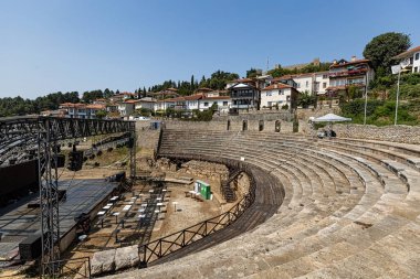 Ancient amphitheater in the old town of Ohrid in North Macedonia clipart