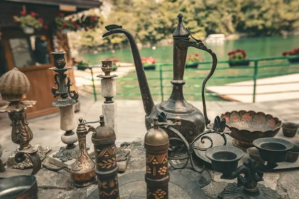 stock image Old vintage kitchenware for sale in Matka Canyon market Skopje North Macedonia