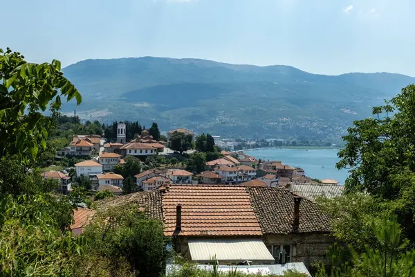 stock image Aerial view of Ohrid old town from the Samoil's Fortress in Ohrid North Macedonia