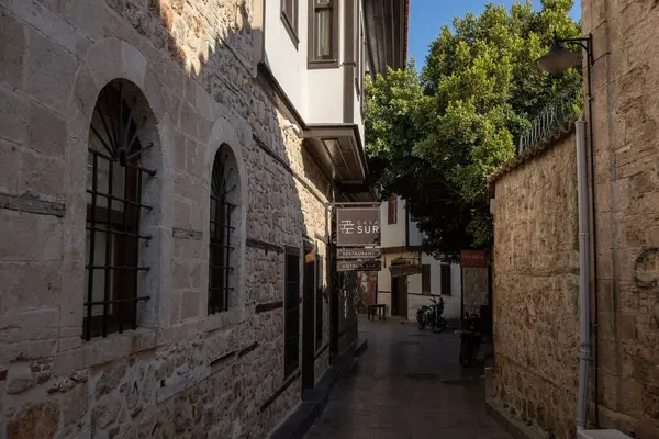 stock image Old town in Antalya city. Narrow street and old houses Turkey