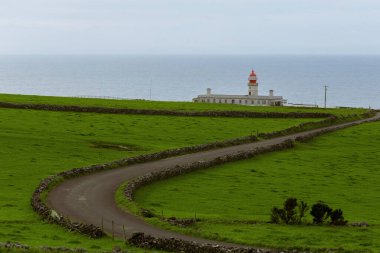 Lighthouse at Flores island Azores Portugal clipart