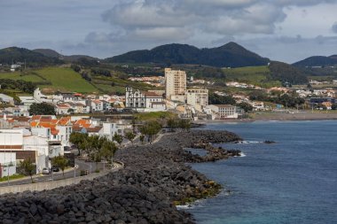 Sao Roque şehri hava manzaralı San Miguel islad Azores Portekiz