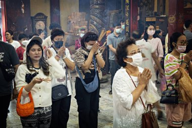 Traditional candles for Chinese new year celebration in Mangkon temple in Bangkok Thailand.