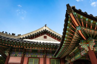 Exterior details at Deoksugung Palace, traditional palace architecture in Seoul, South Korea clipart