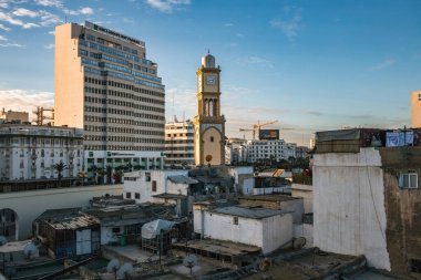 Aerial view of Casablanca old town Medina picture from the roof top cafe Morocco clipart