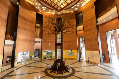 Senegal Dakar 'daki Siyah Medeniyetler Müzesi' nin ana salonundaki dev yapay baobab ağacı.