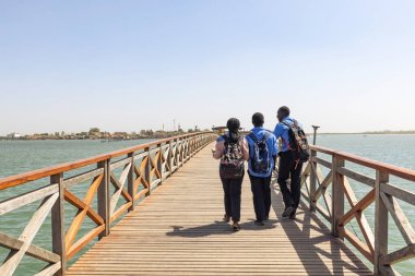Senegal 'deki Joal Fadiuth adasındaki tahta köprü.