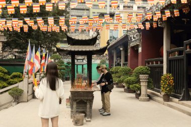 Macau 'daki Templo de Kun Tam Budist Tapınağı' nın geleneksel iç avlusu.