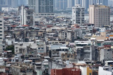 Monte Kalesi 'nin tepesinden Macau şehrinin hava manzarası.
