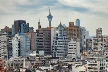 Monte Kalesi 'nin tepesinden Macau şehrinin hava manzarası.