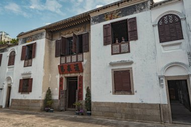 Mandarin 'in Macau' daki tarihi Çin evinin dış detayları.