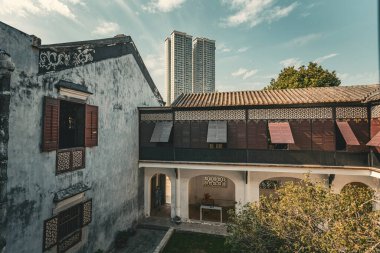 Mandarin 'in Macau' daki tarihi Çin evinin dış detayları.