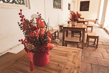 Mandarin 'in Macau' daki evinde iç dekorasyon ve eski mobilyalar.