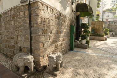 Macau şehrinde evin köşesinde oyulmuş filler var.