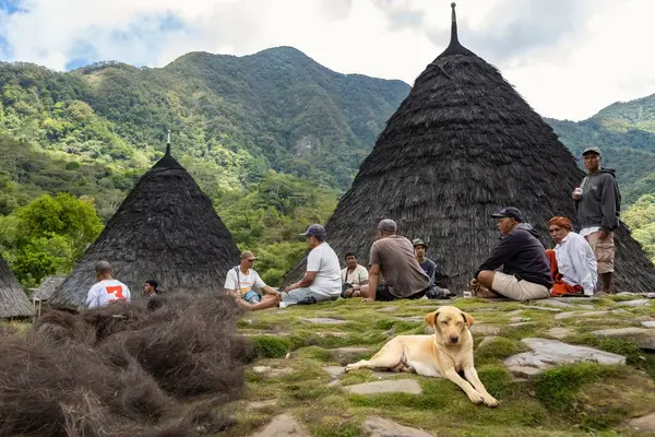 Endonezya 'nın Flores Adası' ndaki Wae Rebo köyünün yakınındaki yerel halk.