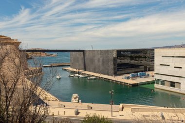 Marsilya Fransa 'daki Avrupa ve Akdeniz Medeniyetleri Müzesi veya MuCEM' in havadan görüşü
