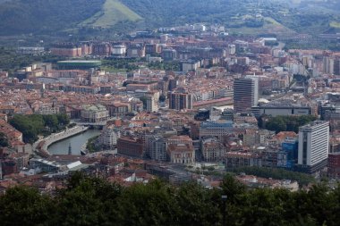 Aerial view of the roofs in Bilbao city from the hill Spain