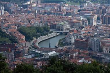 Aerial view of the roofs in Bilbao city from the hill Spain