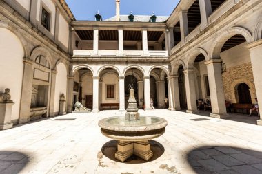 SEGOVIA, SPAIN - 15 Temmuz 2024: Segovia Alczar 'ın iç bahçesi, İspanya' nın Kastilya ve Len kentlerinde bulunan ortaçağ şatosu