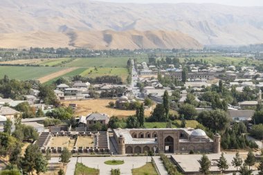 Aerial view of Hisor town, historical place on the Great Silk road in Hisor Tajikistan