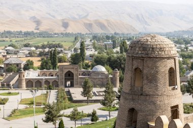 Aerial view of Hisor town, historical place on the Great Silk road in Hisor Tajikistan