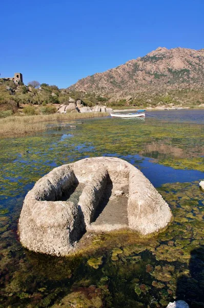 Landscape Lake Bafa Turkey Ancient Tombs Water — Stok fotoğraf