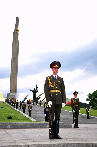 Minsk Bělorusko Července 2014 Vojáci Zkoušce Průvodu Před Oslavami Dne — Stock fotografie