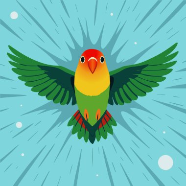 Uçan Balıkçılar aşk kuşu. Arkaplan çizgili mavi