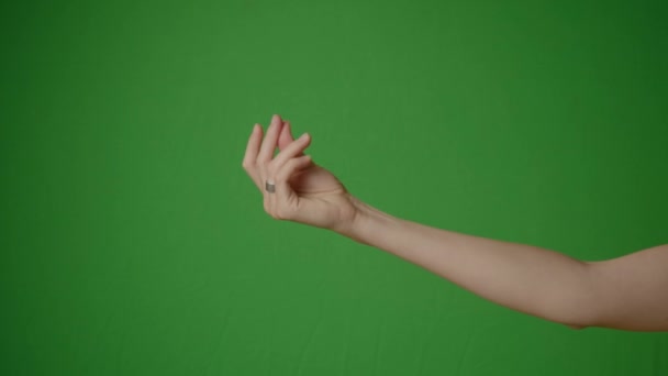 Κούμπωμα Των Δακτύλων Της Γυναίκας Στην Πράσινη Οθόνη — Αρχείο Βίντεο