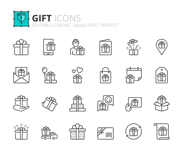 Εικονίδια Γραμμής Για Δώρο Σχέδιο Αγορών Περιέχει Εικόνες Όπως Συσκευασία — Διανυσματικό Αρχείο