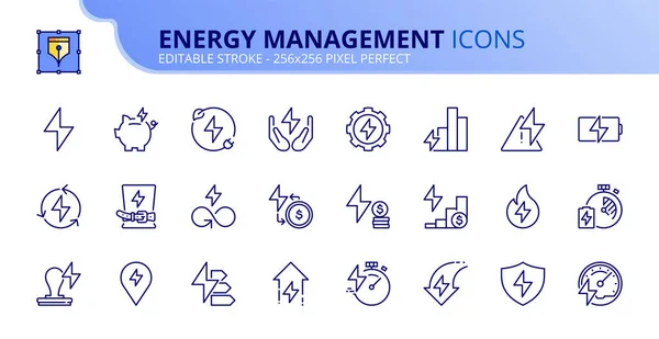Zeilensymbole Zum Thema Energiemanagement Nachhaltige Entwicklung Umfasst Symbole Wie Sparen — Stockvektor