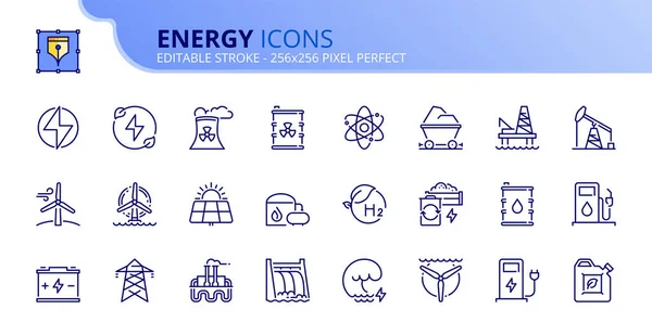 Čáry Ikon Energii Obsahuje Ikony Jako Jaderné Fosilní Paliva Solární — Stockový vektor