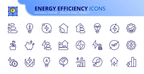 Icone Linea Sull Efficienza Energetica Risparmio Energetico Sviluppo Sostenibile Contiene — Vettoriale Stock