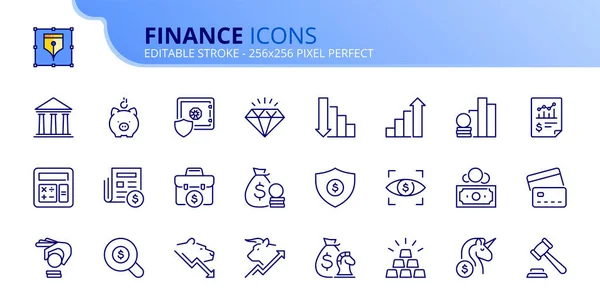 Liniensymbole Zum Thema Finanzen Finanzkonzept Enthält Symbole Wie Sparschwein Bank — Stockvektor