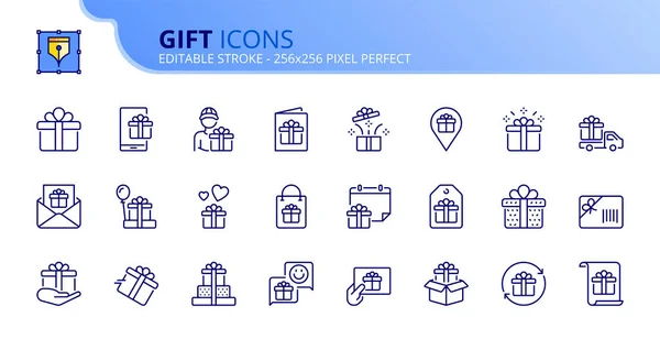 Line Icons Gift Shopping Concept Contains Icons Gift Box Gift — Stock Vector
