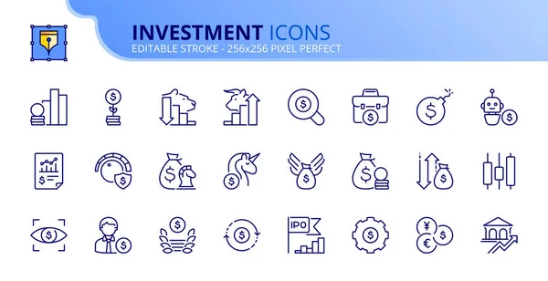 Icônes Ligne Sur Investissement Concept Financier Contient Des Icônes Telles — Image vectorielle