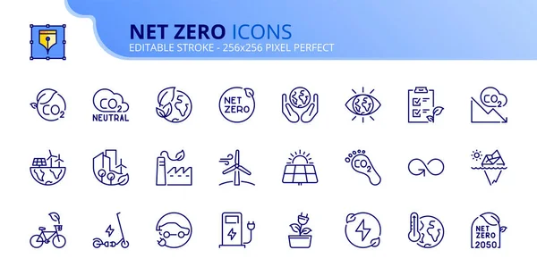 Line Icons Net Zero Sustainable Development Contains Icons Green Energy — Stock Vector