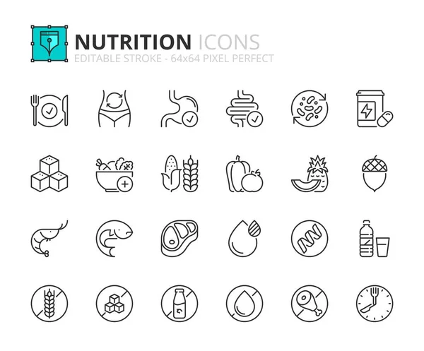 Линии Значки Питании Содержит Такие Иконы Здоровая Пища Жир Белок — стоковый вектор