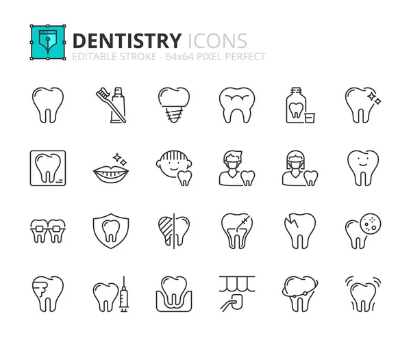 Line Icons Dentistry Dental Care Contains Icons Smile Hygiene Implant 로열티 프리 스톡 일러스트레이션
