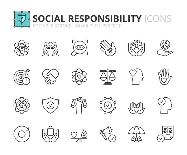 Icônes Ligne Sur Responsabilité Sociale Des Entreprises Contient Des Icônes Illustration De Stock